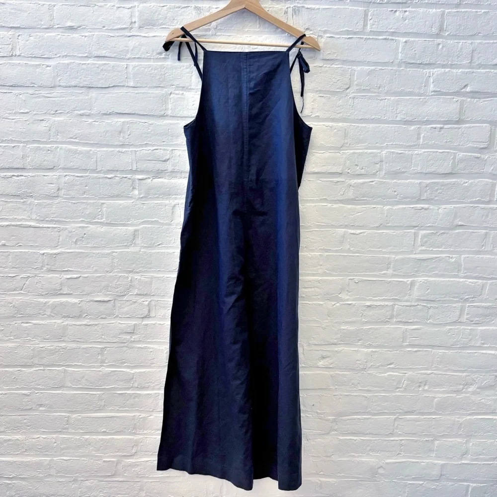 COS || Tie-Detail‎ Linen Jumpsuit Wide Leg Shoulder Bows Navy Blue XS